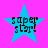 Four identical cyan stars on a bright pink background with black text reading "super star!" inside each star.
