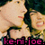 Two pixelated figures in close proximity with one figure's mouth near the other's cheek, set against a dark background with pink text at bottom.