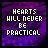 identical pixelated icons with purple textured background and white text reading 'HEARTS WILL NEVER BE PRACTICAL' in all caps