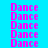 Pixelated pink 'Dance' text repeated vertically on four distinct colored backgrounds in a