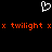 Pixelated white heart outline above red text reading 'x twilight xx twilight x' on black background.