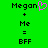 Green background with black text 'Megan + Me = BFF' and a pink pixelated heart symbol next to Megan.