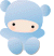 Two light blue pixelated figures with rounded ears, black square eyes, and peach cheeks stand side-by-side against a gray background.