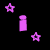 Pixel art featuring a blonde woman, partial body figures, and floating purple text on black background with stars.