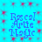 Blue pixelated text 'Rascal Artie Magic' on cyan background with red star-like patterns, repeated in a