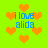 Bright green background with orange heart shapes and blue text reading "i love alida" in pixelated font.