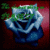 Pixelated icon of a blue and white figure with green accents against a red background, featuring layered shapes and abstract forms.