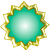 A static pixelated icon with a teal gradient center surrounded by a gold starburst border on a gray background.
