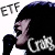 Pixelated image of a person with dark hair holding a microphone, with 'ETF' text above and 'Coke' text below, on a white background.