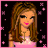 Pixelated cartoon-style buddy icon featuring a female character with long brown hair and pink lips, next to text reading 'gabby zaso' on a dark background with pink square accents.