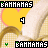 repeated banana slices with yellow heart-shaped backgrounds, each labeled 'BANANAS' in green text and a black number 4 below