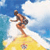 Pixelated static icon of a running stick figure on a yellow mound against blue sky with white clouds, wearing dark shorts and no shirt.