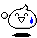Pixelated cartoon character with white body, blue tear drop on right cheek, and black outline; two versions show different eye shapes.