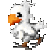 A 4-frame animated contact sheet of a white bird-like creature with an orange beak and brown feet in various running poses against a gray background.