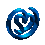 Blue metallic spiral icon rotates through multiple angles, displaying continuous 3D motion with varying perspective and orientation.