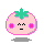 Four pixelated tomato-shaped icons with pink skin, green stems, and purple outlines arranged in a on gray background