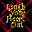 Yellow text reading "Laugh Your Heart Out" over red geometric lines on black background, with visible pixelation and animation changes across frames.