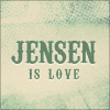 Static image with green text reading 'JENSEN IS LOVE' on a light green textured background.