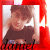 Static pixelated image of a person with brown hair wearing dark clothing, framed by red border elements on the right and bottom.