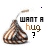 Hershey's Kiss-shaped icons with 'WANT A hug?' text, each featuring a different colored plus sign or dot above the icon