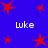 Blue background with red star shapes and white text reading 'Luke' in four positions.