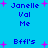Blue background with purple text and pink plus signs, displaying repeated phrases 'Janelle Val Me' and 'Bffl's Janelle Val Me'.