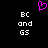 A static pixel art image with a black background, white text reading 'BC and GS', and a pink heart symbol above the text.