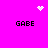 Pixelated icon with bright pink background, four instances of 'GABE' text, and three white pixel clusters in heart, star, and scattered patterns.