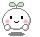 Pixelated white character with green sprouts, pink cheeks, and black eyes in nine positions showing facial expressions and hand movements