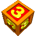 orange cubes with red faces displaying yellow number 3s, each cube rotated to show multiple sides against a gray background