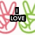 Pixelated icon with 'I LOVE' text over pink and green bunny ears, small hearts in background.