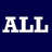 Three instances of the word ALL in white block letters on a dark blue background with one gray square, static image.