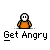 A 4x3 contact sheet of a pixel art animation featuring a white stick figure with orange shirt in various angry poses and cursor interactions, each labeled "Get Angry" below the icon.