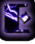 Animated contact sheet of six frames showing a stylized letter E with purple and blue lightning effects, each frame displaying different lightning patterns and a small rotating cube.