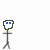Pixelated stick figure with blue eyes and gray limbs performs a sequence of arm movements while musical notes appear around it, ending with green and red text reading 'Try To Connect With music' on white background.