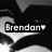 Black-and-white pixelated icon with the name 'Brendan' in white block letters on a black bar, set against a grayscale abstract background with light and dark shapes.