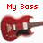 Red electric guitar with white pickups and black control , two identical versions side-by-side with text above each