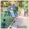 A static image shows two people walking away on a path with arms linked, surrounded by greenery, with the word 'family.' in the bottom right.