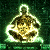 A pixelated contact sheet showing two frames of an animated buddy icon with a glowing golden figure on the left and green text reading "Original Icons .com" on the right against a dark background.