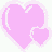 Pixelated pink heart icon with text phrases arranged around it on a white background.