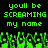 Green pixelated text on black background with animated green pixelated shapes below.