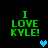 Green pixelated text "I LOVE KYLE!" on black background with blue heart symbols in different positions across frames.