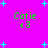 Bright magenta background with scattered cyan plus signs; four identical green 'Catie' text blocks each paired with a small purple '43' below, arranged in two