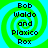 Four identical pixelated icons arranged in a , each featuring text over a green and cyan spiral background