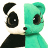Pixelated 48x48 buddy icon showing a split panda-like character with black-and-white left side and teal right side, static image on white background.