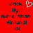 Red background with black pixelated text reading 'Jack, illy... more than finland! lol' and a white heart symbol above the text.
