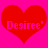Two red heart shapes on a bright pink background with the text 'Desiree' in light pink pixelated font inside each heart.