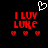 Red pixelated text 'I LUV LUKE' on black background with three red hearts below and a white heart outline above, two versions differ in heart position.