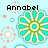 Pixelated floral design with turquoise and green petals on light blue background, featuring text fragments "Annabel", "Loves", and "You" in black pixel font.