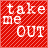 A 4x3 contact sheet of animated frames showing a red background with diagonal stripes and white text "take me OUT" that fades across the sequence.
